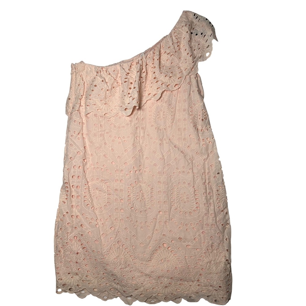 LOFT Peach Eyelet One Shoulder Ruffle Dress Womens Plus 18 Cotton - Picture 4 of 7